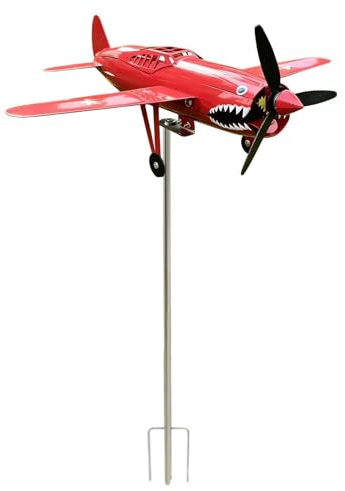 Molinillos de Viento para Exterior,Veleta Metálica De Avión con De Tiburón para Jardín - Molino de Viento para Césped de Avión de Combate | para el 4 de Julio Jardín Patio Piloto Entusiasta Aviación