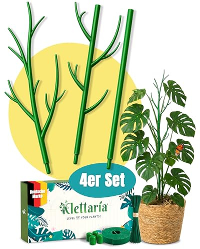 Klettaria Monstera Rankhilfe Pflanzstäbe 4er Set – Rankhilfe Monstera erweiterbar bis 92 cm inkl. Befestigungsset, Ø 1,1 cm Kunststoff, Stützalternative zu Moosstab für Monstera