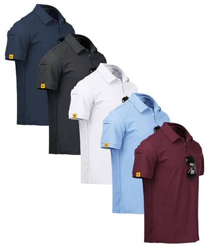 ZITY 5 Pack Polos Hombre Manga Corta Secado Rápido Transpirable Camiseta Hombre Polo Verano Camisa Deportiva Regular Fit Golf Polos para