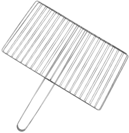 Angoily Cestello per Grigliare in Metallo Inossidabile con Design a Rete Verticale, Riutilizzabile, per Barbecue All'aperto di Carne e Pesce, Accessorio Resistente Argento