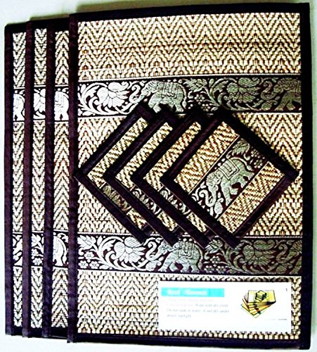 THAI HOME DECOR SILK HANDCRAFT ELEPHANT REED PLACEMATS & COASTERS HANDMADE DINING ROOM BLACK COLOR