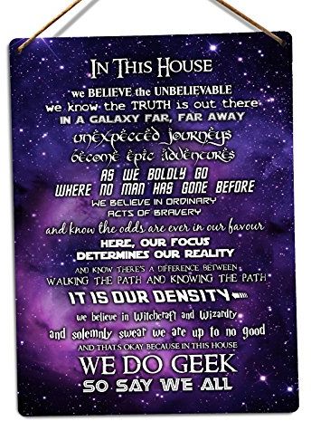 In This House We Do Geek (Stars) – Twine - Metal Wall Sign Plaque Art Inspirational