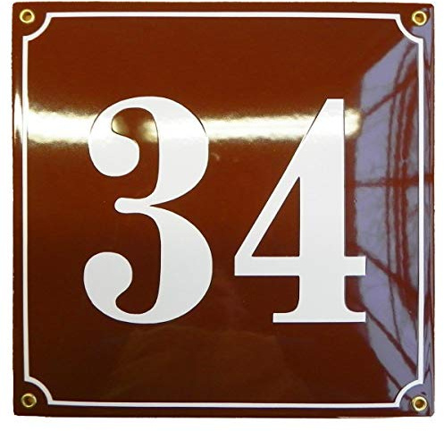 Sosenco Hausnummer Hausnummernschild Emaille 25x25 cm mit Wunschnummer Premiumqualität Hausschild, Vorbohrungen, Personalisierte, Hausnummernschilder, Türschild, Wunschtext