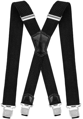 Decalen Bretelles Homme Larges Réglable Élastique Extra Fort 4 Clips en forme X (Noir)