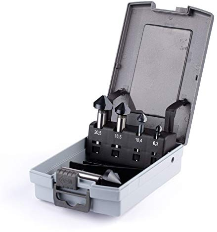 WSH-TOOLS Kegelsenker Set 5-teilig TiAlN-beschichtet 6,3 mm - 25mm HSS-G 90° Winkel in Rosebox