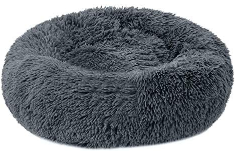 Aldenhoven Goods Hundebett Plüsch Rund Katzenbett Hundekissen Katzenkissen Donut Hundekörbchen (Dunkelgrau, 50 cm)
