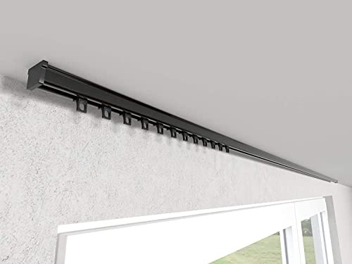 Market-Alley Vorhangschiene Aluminium Weiß/Schwarz Gardinenschiene ; C 1-läufig ; 120cm-600cm. Für Kräuselband Gardinen oder Schiebevorhang (Schwarz Gardinenschiene mit Ösengleiter ; 180cm) | Weiß/Schwarz Gardinenschiene ; C 1-läufig ; 120cm-600cm. Für Kräuselband Gardinen oder Schiebevorhang
