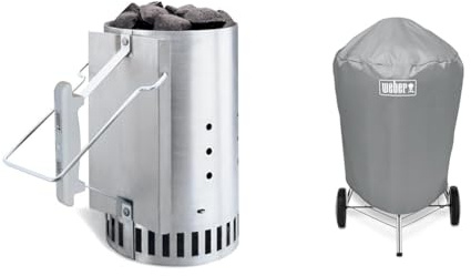 Weber 7416 Cheminée d’Allumage Rapidfire - 31,75 x 20,57 x 32,26 cm & Housse Standard pour Barbecues Charbon, Gris, 57 cm