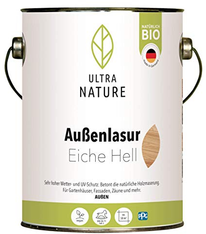 ULTRA NATURE Außen Lasur, 2,5L, Eiche Hell, Vegan, Natürlich Bio, Lösemittelfrei, Holzschutzlasur
