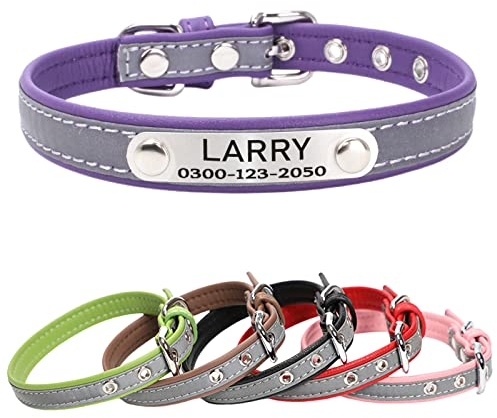 Yonsbox Personalisiertes Reflektierendes Halsband für Hunde & Katzen – Leichtes, Robustes Mikrofaser-Halsband mit Gravur, Stillem ID-Anhänger & Reflektierender Sicherheitsnaht – In 6 Größen (XS–XXL)