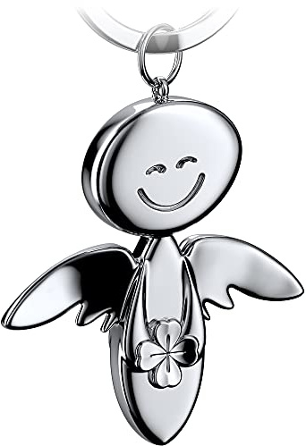 FABACH Portachiavi Con Angelo Custode Smile e Quadrifoglio - Portafortuna in Metallo - Ciondolo Auto Per Buon Successo - Regalo Buona Fortuna, Argento, Taglia Unica, Elegante