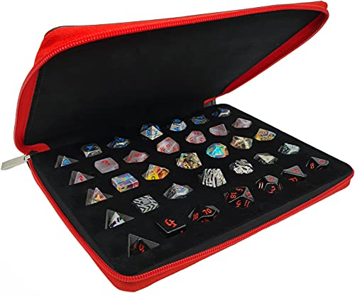 World of Dice - Würfeltasche für 35 Pen and Paper Würfel, Dice Case mit Inlay, aus Kunstleder mit Reißverschluss, Würfelaufbewahrung