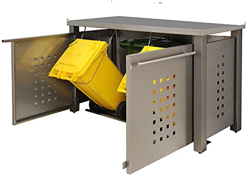 Mülltonnenbox für 3 Tonnen 120L mit Edelstahl-Abdeckung (ED222T), Mülltonnenhaus, Mülltonnenverkleidung