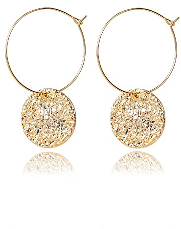 Creolen Damen Ohrringe Sterling 14 Karat Goldfüllung mit Runder Plättchen Anhänger, Hypoallergen Große Huggies Creolen, Durchmesser 30mm Ohrringe