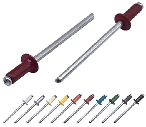 Lot de 100 pièces de rivets aveugles peints 4,0 x 8 mm, tête bombée, DIN 7337, rivet en aluminium et mandrin en acier, rivets à pression (100, Rouge vin RAL 3005)