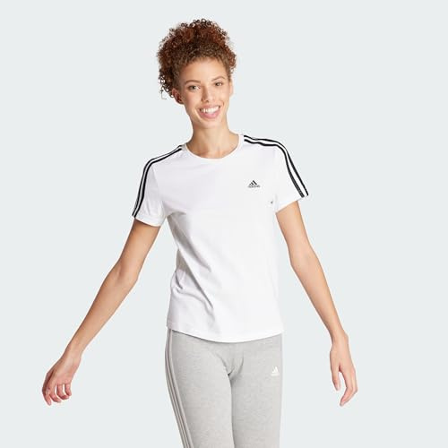 adidas Women's Essentials Slim 3-Stripes Tee (Plus Size), White/Black, XXL Plus