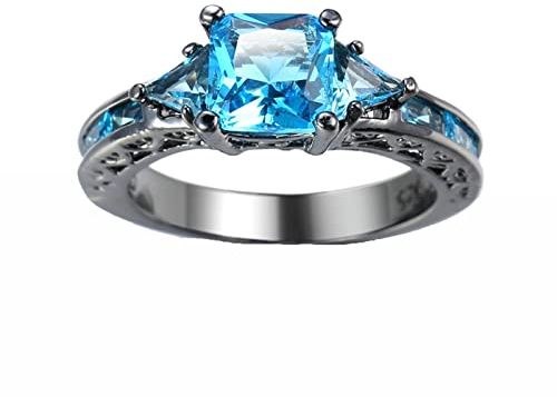 Whoiy Ringe Frauen mit Stein Hohler Stil Quadratisch Hellblau Zirkonia Ewigkeit Geschenke für Frauen Größe 65 (20.7)