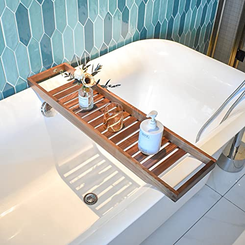 ZYFAB Luxury Wood Bathtub Caddy Tray, Premium Walnut Bath Tray Shelf Bathtub stand Tub Holder for Tablet Books Candles Bathroom Accessory Rack,A,80 * 22cm