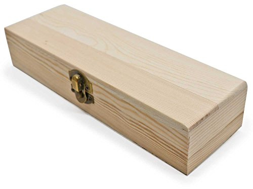 AVESON Plain Unfinished Wood Pencil Box, Unpainted Small Rectangle DIY Artist Tool and Brush Storage Box Case with Locking Clasp
