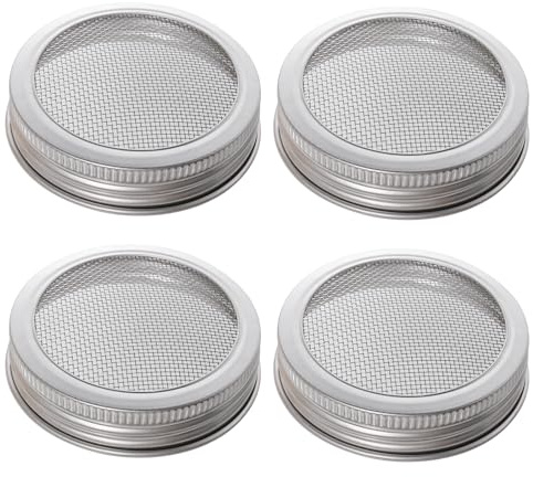 Sieb aus Edelstahl, Einmachgläser, Einmachgläser, normale Öffnung, Deckel für Bohnen, Samen und Salat, 70 mm, 4 Stück
