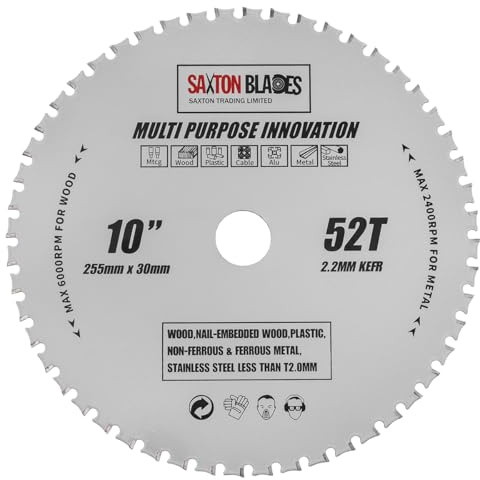 TCT25552TMPT Saxton TCT Multi Purpose Innovation Circular Saw Blade 255mm x 52T Wood and Metal fits Bosch Dewalt Ryobi Makita etc