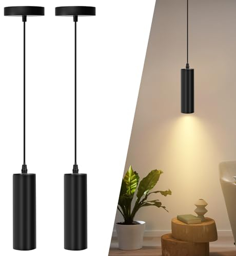 Aigostar Lampada a Sospensione Cilindrica Nera. Moderna Lampadario in Metallo. Lampada da Soffitto GU10 da 20cm.