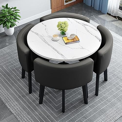 WDZDMYL Tavolo da conferenza Rotondo, Tavolo da Pranzo Rotondo con Set di 4 sedie, Tavolo da Pranzo Rotondo con Set di 4 sedie, Adatto per Cucina, Soggiorno, Sala da Pranzo, Set Tavolo da Pranzo E