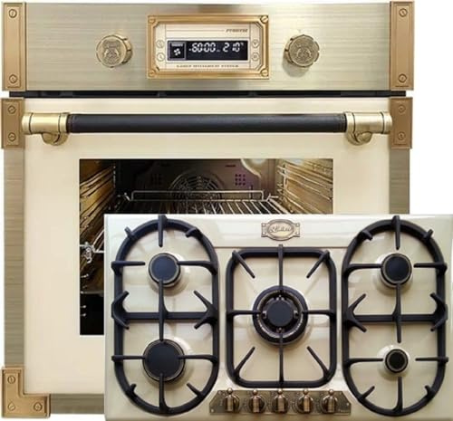 Kaiser Pyrolyse Backofen »EH 6427 ElfAD+KG 9325 ElfEm«, Retro Pyrolyse Einbau Backofen 73L Elfebeinfarbiges Glas 60 cm+Einbau Herd, Emaliert Elfenbein, 3,8 KW WOK,Gas-Control,Erdgas, Propangas