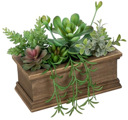 Kunstpflanze Kaktus Kunstpflanze Sukkulenten im Holztopf Dekorative Künstliche Sukkulenten im TopfZimmerpflanze Decorative Wohnzimmer, Fensterbank, Tischdeko Deko für Wohnzimmer Mutter Geschenk