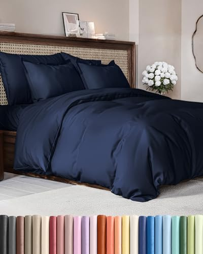 Duvet Cover Queen Size - Soft 3 Piece with Zipper Closure - Navy Blue