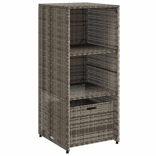 Rattan Auflagenbox mit 2 Böden und 1 Schublade, Gartenschrank Aufbewahrungstruhe Garten Aufbewahrungsbehälter Aufbewahrungsbox Balkonschrank, Grau 50x55x115 cm