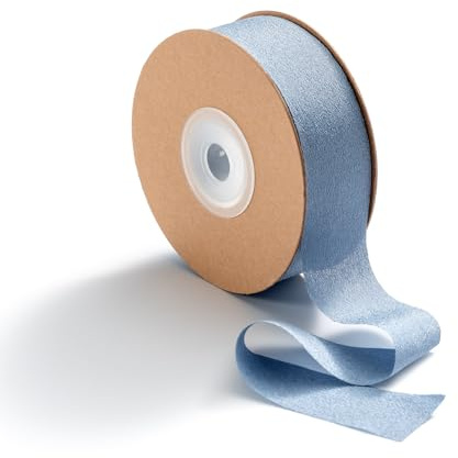 MORSUNBELA Geschenkband – Blau-Grau, 2,5 cm x 23 m, Seidenband, breites Hochzeitsdekorationsband