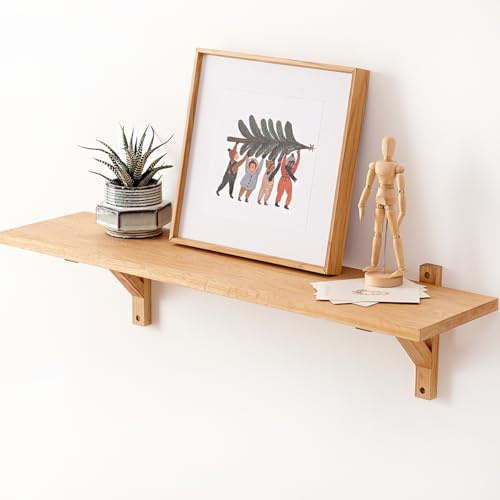 OAKERLAND Oak Floating Shelf Solid Wood Wall Ledge 60cm, Wooden Display Shelves Wall Mounted for Bedroom, Living Room, Kitchen, Office, Laundry