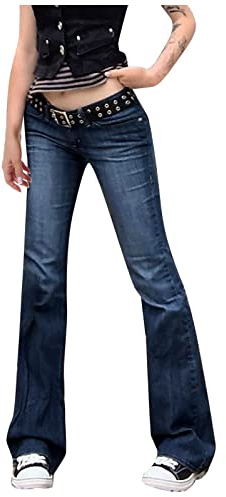 Jeans da donna a zampa, jeans da donna, taglio bootcut, jeans svasati, elasticizzati, a vita bassa, jeans da donna, pantaloni larghi, A1, blu scuro., S