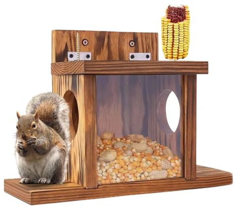 Eichhörnchen-Futterstation aus, Streifenhörnchen-Futterstation aus, rustikale Eichhörnchen-Futterstation für den Winter draußen, Eichhörnchen-Futterstation mit Klappdeckel, wetterbeständige