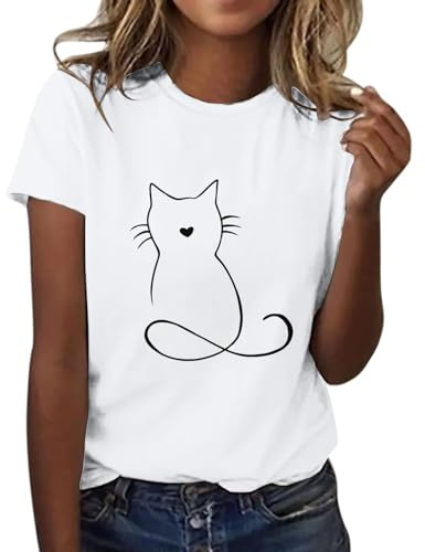 Cocila T Shirt Damen Elegant Damen-T-Shirt mit Liniendruck, kurzärmelig, Rundhalsausschnitt, modisches Oberteil, leicht, weich, lässige Sommerkleidung Damensweatshirt
