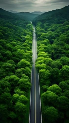 adrium Acryl-Bild 40 x 70 cm: Autobahn durch den grünen Wald. Luftaufnahme der Straße. (213468812)