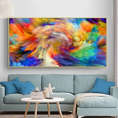 NXMYDBD Abstrakte Wandkunst, Regenbogen-Farbspritzer-Gemälde auf Leinwand, Wandplakate und Druckbild für die Wohnzimmerdekoration, 70 x 140 cm (28 x 55 Zoll), ungerahmt