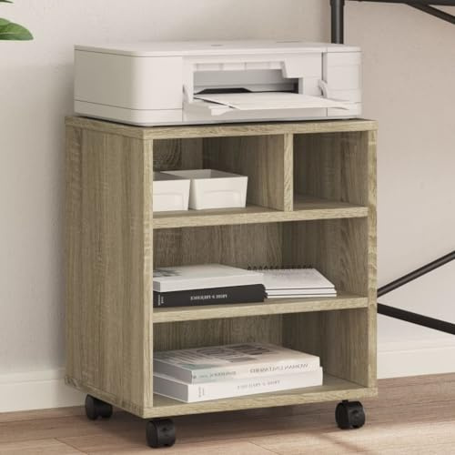 Hovothy Druckerständer mit Rollen Druckerregal Druckerhalter Aufbewahrungsregal Regal für Drucker Druckertisch Holz Büromöbel Fax-Aktenvernichter Regal Sonoma-Eiche 41x32x48 cm Holzwerkstoff