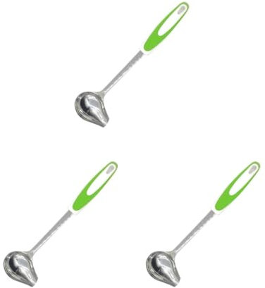 Timcryxient 3 set Mint Sauce Long Soup Ladle with Spout Stainless Steel Kitchen Serving Salad Dressing Gravy Spoon green