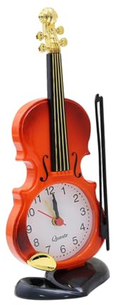 Garneck Reloj Despertador De Escritorio Forma De Violín Color Marrón Rojo Material Plástico Movimiento De Cuarzo Decoración para Oficina y Hogar Reloj Digital para Niños y Música