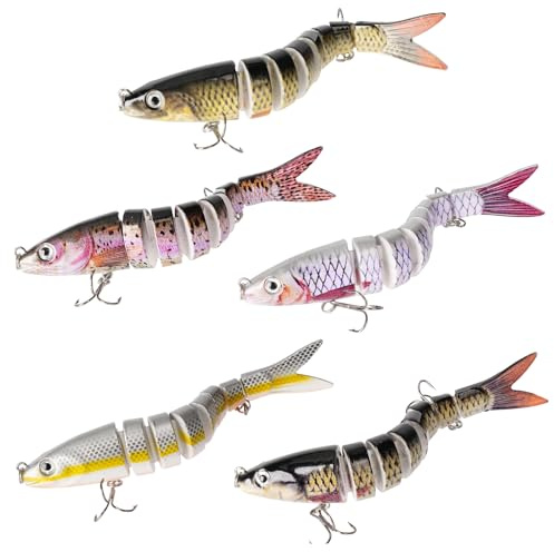 LURICO Accessori da Pesca - 5 Esche Artificiali Wobbler con Ami Tripli, Esche per Trota, Luccio & Persico | Swimbait per Acque Dolci e Salate | Regalo per Pescatore
