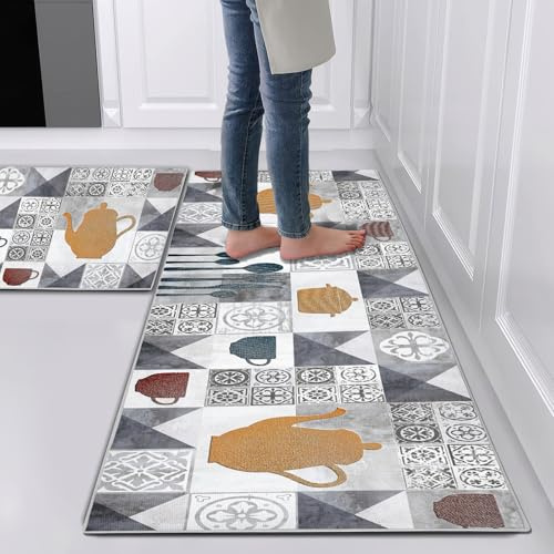 Hoimlm Lot de 2 tapis de cuisine antidérapants et lavables, anti-fatigue, pour décoration de la maison, bureau debout (style C, 40 x 60 + 40 x 120 cm)