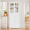 HOCSOK Kitchen Pantry Cupboard, Freestanding Kitchen Storage Cabinet with 4 Doors and 2 Drawers, Display Cabinets with 2 Glass Doors for Dining Room, Office, Living Room, Modern, White