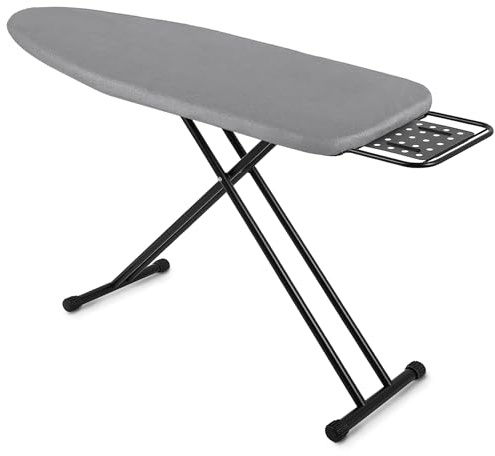 Jakeefud Full Size Ironing Board 47 X 15 with Heat Resistant Cover and Thicken Felt Pad, Safety Iron Rest, Anti-Skid Feet, Height Adjustable, Heavy Duty
