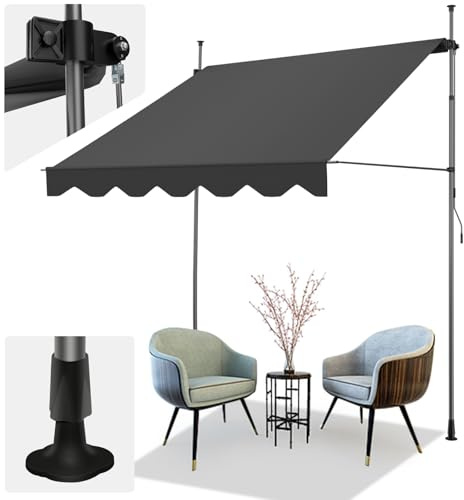 AXT SHADE Klemmmarkise 200cm Breit mit Handkurbel, Balkonmarkise Ohne Bohren, Markise Balkon UV-beständig Höhenverstellbar Wasserdicht & Sonnenschutz für Balkon Terrasse Garten-Anthrazit
