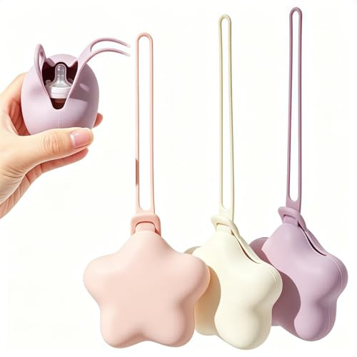 BXUYAOXMC 3 Pack Silicone Pacifier Holder Case, Safe and Soft Material, Pacifier Pouch Portable Pacifier Case with Stretchy Lanyard, Protective Pacifier Storage Case for Diaper Bag Stroller Travel