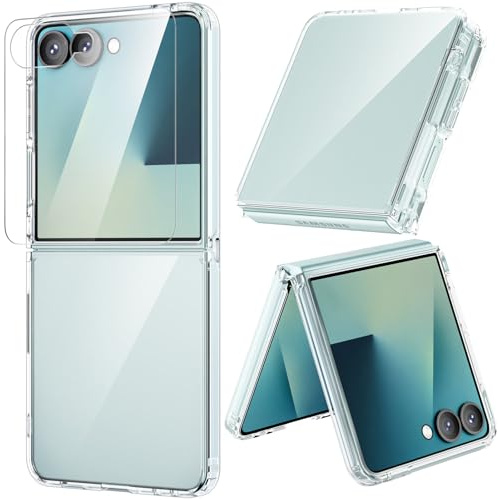 ORNARTO Funda para Samsung Galaxy Z Flip 7 [con Protector de Pantalla Trasera], Carcasa Protectora Transparente PC Dura para Samsung Z Flip 7,Antigolpes Anti-arañazos,Claro