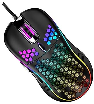 DIYEAH Souris Noire Filaire de USB Structure à D110 Alvéolée Jeu | Éclairage Rgb Multicolore, Plastique, Design Ergonomique, Usage Bureau et Maison