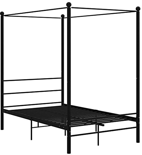 Eleganz Himmelbett aus Metall 140x200 cm schwarz - Modernes Bett mit Baldachin für Schlafzimmer - Stabile und langlebige Rahmenkonstruktion - Ideal für romantische Atmosphäre